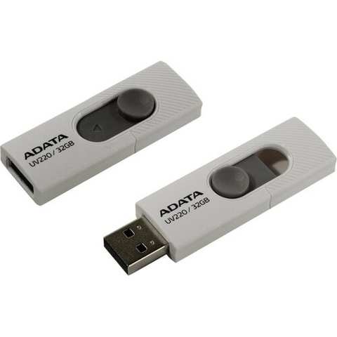 USB2.0 32Gb ADATA UV220 (AUV220-32G-RWHGY) USB 3.2 Type-A, пластик, выдвижной механизм, белый/серый, фото 1