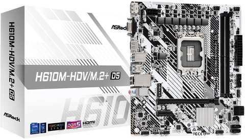 MB ASRock H610M-HDV/M.2+ D5 Soc-1700 (H610) PCI-Ex16 PCI-Ex1 M.2 1GbE LAN 2xDDR5 5600MHz+ HDMI+DP+VGA mATX RTL, фото 1